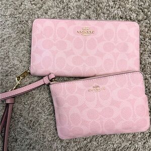 Coach Light Pink Signature Clutch and Wristlet Set